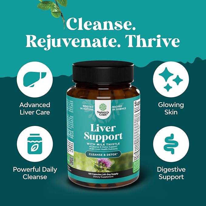 Liver Cleanse Detox & Repair Formula - Herbal Liver Support Supplement with Milk Thistle Turmeric Dandelion Root & Artichoke Extract for Liver Health - Silymarin Milk Thistle Liver Detox Capsules 120