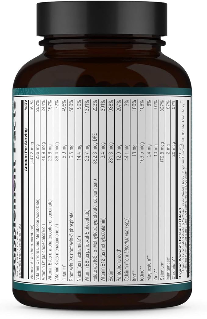 Ancient Nutrition Multivitamin for Women, Women's Fermented Multivitamin with Vitamin C, D, K, Zinc & Magnesium, Immune Support, Vegan, 60 Ct