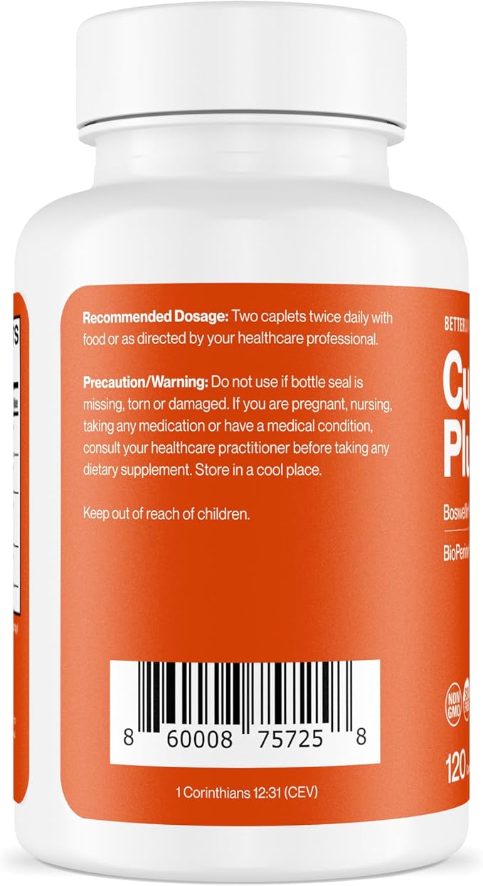 Better Way Health Curcumin Plus - Curcumin C3® Complex + Boswellin® Super + BioPerine® + Ginger - 120 Caplets