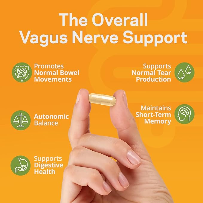 Parasym Plus Vagus Nerve Support, Patented Digestive Nutritional Supplements, Energy Booster for Men and Women, Memory Supplement for Brain, Gentle Immune System Support, 60 Capsules - TJ Nutrition