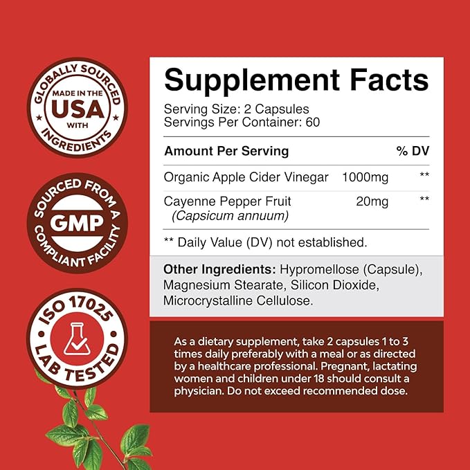 Cleansing Apple Cider Vinegar Capsules - ACV Cleanse and Detox Pills for Gut and Digestive Health with Slimming Cayenne - Extra Strength ACV Capsules for Gut Cleanse and Full Body Detox (60 Servings)