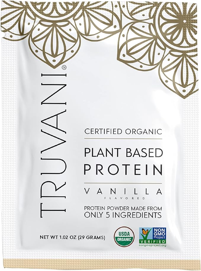 Truvani Vegan Pea Protein Powder | Vanilla | 20g Organic Plant Based Protein | 1 Serving | Keto | Gluten & Dairy Free | Low Carb | No Added Sugar