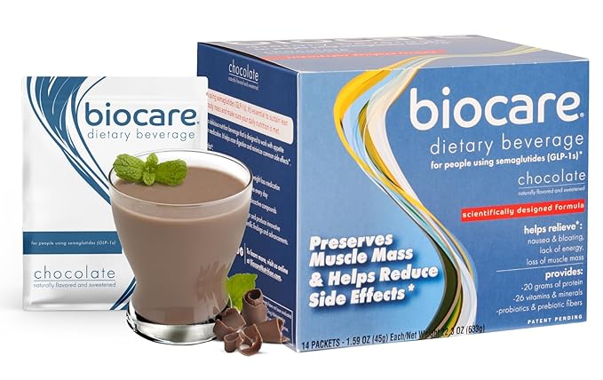 Nutritional Beverage for GLP-1 Users, Dietary Powder Drink Provides 20g Essential Protein, 26 Vitamins/Minerals, Helps Ease Nausea, Bloating, Constipation, Chocolate (14 Count)