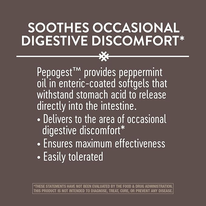 Nature's Way Pepogest Peppermint Oil, Soothes Occasional Gastrointestinal Discomfort*, Enteric Coating, 60 Softgels (Packaging May Vary)