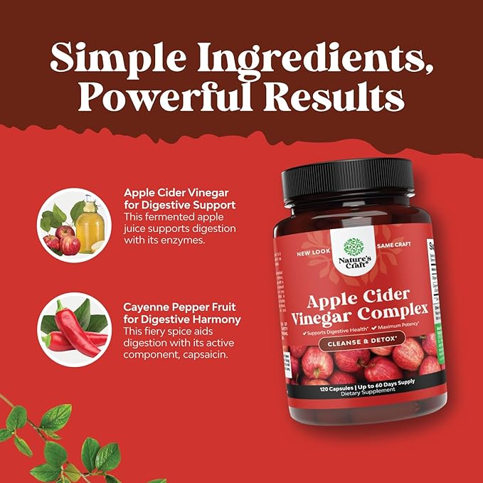 Cleansing Apple Cider Vinegar Capsules - ACV Cleanse and Detox Pills for Gut and Digestive Health with Slimming Cayenne - Extra Strength ACV Capsules for Gut Cleanse and Full Body Detox (60 Servings)