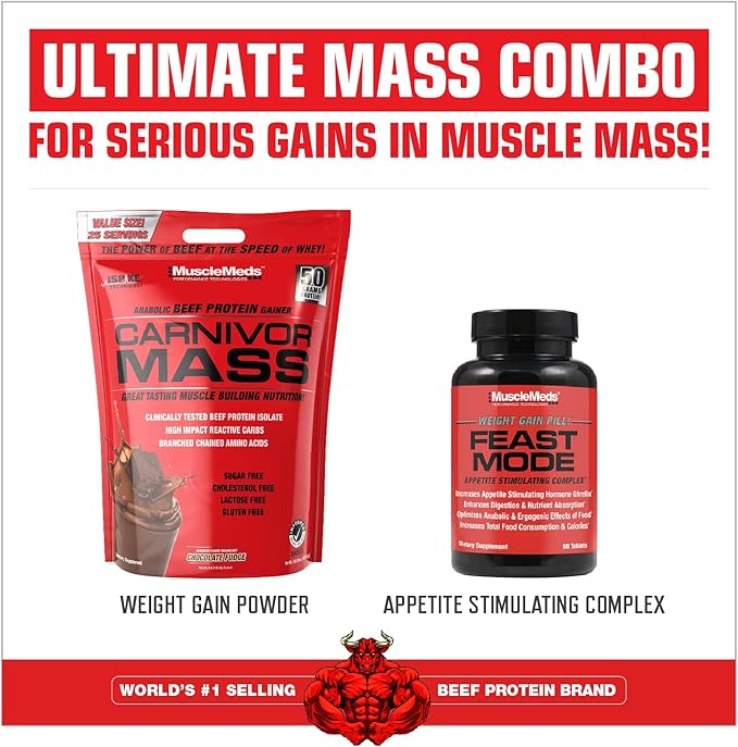MuscleMeds Carnivor Mass Anabolic Beef Protein Gainer, Chocolate Fudge, 10.4 Pounds,Brown,003679