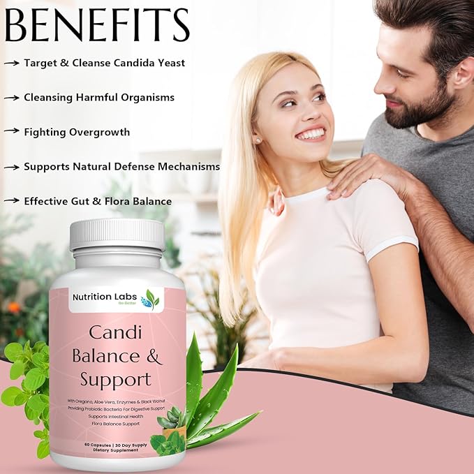 Candida Yeast Cleanse Supplement for Women & Men. Gut Flora & pH Level, Intestinal Health W/Probiotics. Anti Yeast Overgrowth W/Oregano, Caprylic Acid 60 CT