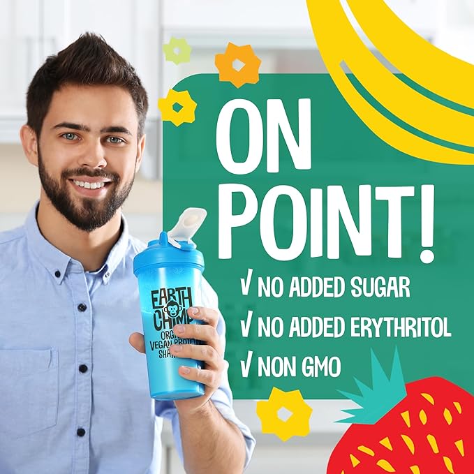 EarthChimp Organic Vegan Protein Powder - with Probiotics - Non GMO, Dairy Free, Non Whey, Plant Based Protein Powder for Women and Men, Gluten Free - 52 Servings 64 Oz (Plain & Unsweetened) No Scoop