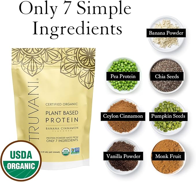 Truvani Vegan Pea Protein Powder | Banana Cinnamon | 20g Organic Plant Based Protein | 20 Servings | Keto | Gluten & Dairy Free | Low Carb | No Added Sugar