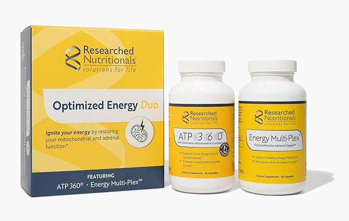 Researched Nutritionals Mens & Womens Vitamins for Energy Support - Optimized Energy Duo - Adrenal Support & Mitochondrial Supplements to Promote Optimal Cellular Energy - ATP 360 & Energy Multi-Plex