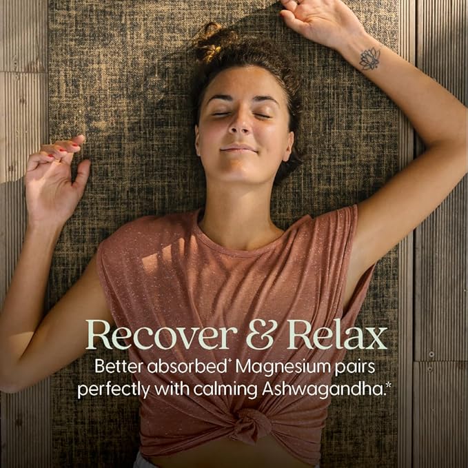 New Chapter Magnesium + Ashwagandha Supplement, 325 mg with Magnesium Glycinate, 2.5x Absorption, Muscle Recovery, Heart & Bone Health, Calm & Relaxation, Gluten Free, Non-GMO - 90 ct (3 Month Supply)