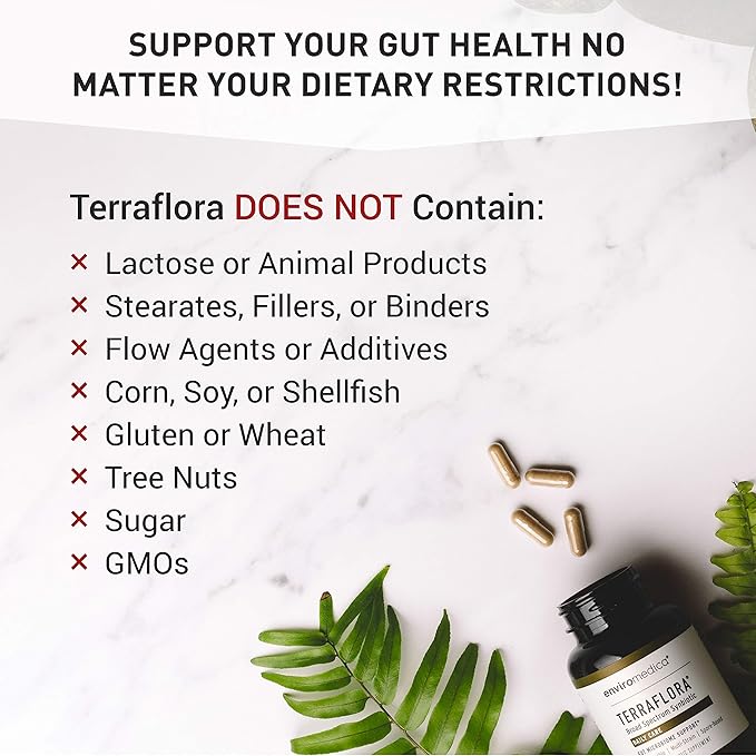 Terraflora Daily Care synbiotic of probiotics and prebiotics for Women and Men 60 ct, Soil Based, Shelf Stable, allergen Friendly Spore Based Supplement Capsules Promote Gut Health by Enviromedica