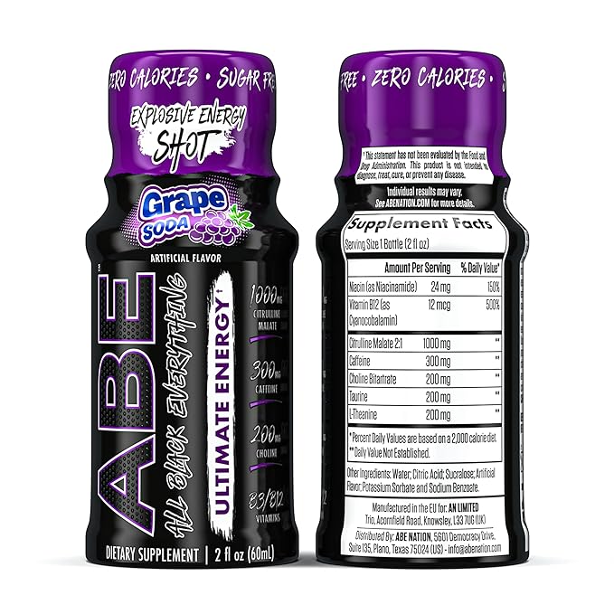 All Black Everything Energy Shots | 12 Pack | 300mg Caffeine | Grape Soda | Zero Sugar | Energy +Â Focus Supplement | Nootropic Blend for Gym or Work