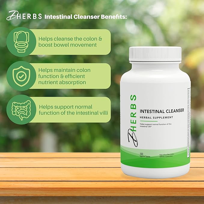 Intestinal Cleanser Digestion Supplement - Digestive System Cleanse Capsules Made with Pure Herbs - Colon Cleanse Supplement for Overall Gut Wellness by DHerbs - 100 Vegetarian Capsules