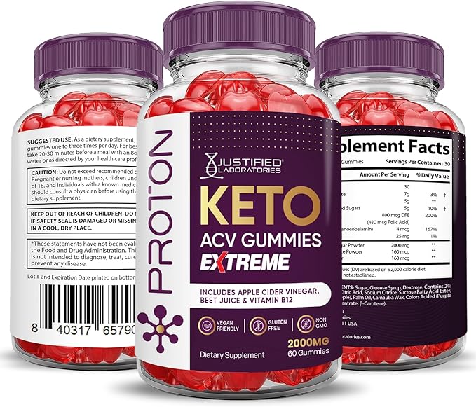 (3 Pack) Proton Protein Keto ACV Gummies Extreme 2000MG Proton Keto Gummies Apple Cider Vinegar Formulated with Pomegranate Beet Juice Powder B12 Vegan Non GMO 180 Gummys