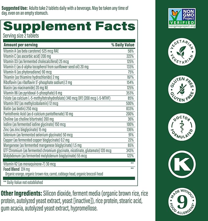 MegaFood Men's 40+ Advanced Multivitamin for Men - Dr-Formulated - Choline, Vitamin B, Vitamin C, Vitamin D, Zinc & Real Food - Brain Health, Immune Support - Vegetarian - 60 Tabs (30 Servings)