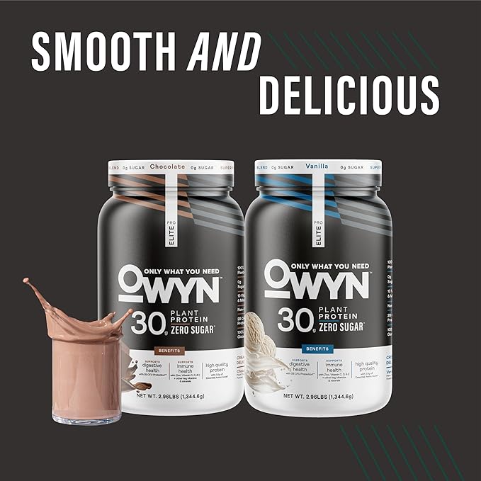 OWYN Only What You Need Pro Elite Vegan 30g Plant-Based High Protein Powder, Zero Sugar (Vanilla, 2.9 lbs)