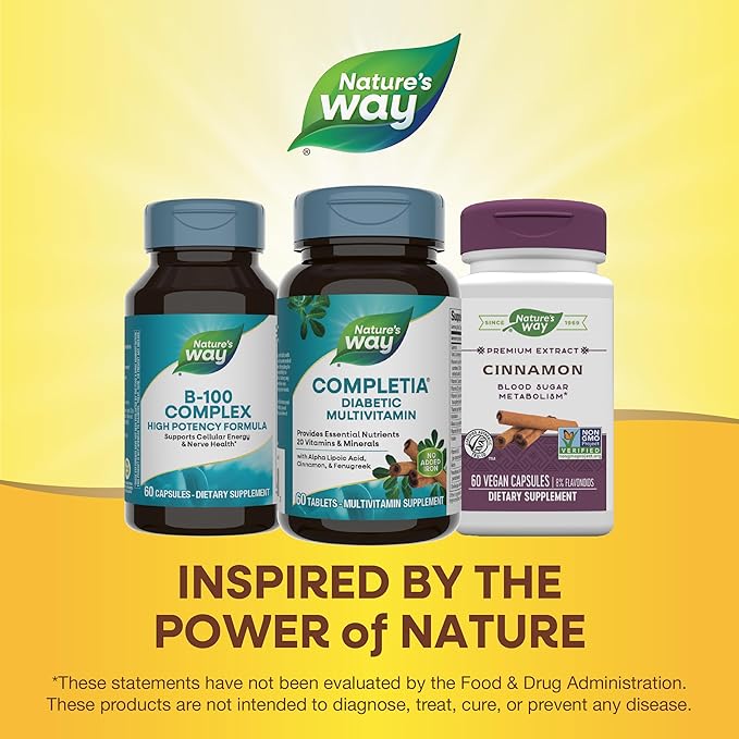 Nature's Way Completia Diabetic Multivitamin, Provides Essential Nutrients, with Alpha Lipoic Acid, Cinnamon, Fenugreek, Taurine, Lutein, High Potency B-Vitamins, 60 Tablets (Packaging May Vary)