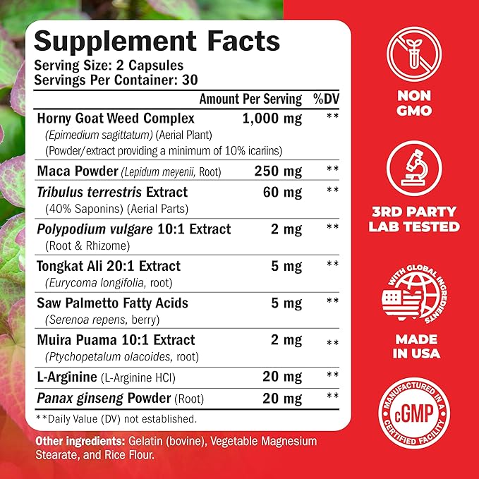 Tongkat Ali for Men - Healthy Testosterone Support. Balanced Energy Supplements for Men with Horny Goat Weed, Maca Root Powder, Tribulus Terrestris, Saw Palmetto Extract. Tongat-Ali for Men. 60 Caps