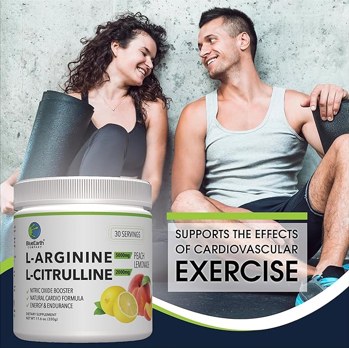 L-Arginine 5000mg + L-Citrulline 2000mg Complex Powder Supplement - Nitric Oxide Booster - Heart Health, Blood Flow, Energy & Endurance - 30 Servings (Peach Lemonade)