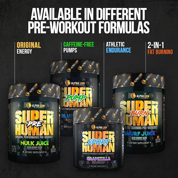 ALPHA LION Superhuman Extreme Pre Workout Powder, Beta Alanine, L-Taurine & Tri-Source Caffeine for Sustained Energy, Nitric Oxide & Citrulline for Pump (21 Servings, Grape Flavor)