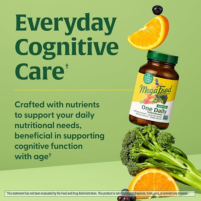 MegaFood Men's 55+ One Daily - Multivitamin for Men with Vitamin B12, Vitamin C, Vitamin D & Zinc - Optimal Aging & Immune Support Supplement - Vegetarian - Made Without 9 Food Allergens - 90 Tabs