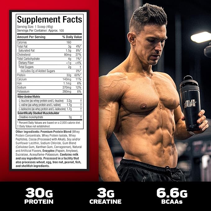 Muscletech Whey Protein Powder (Milk Chocolate, 10 Pound) - Nitro-Tech Muscle Building Formula with Whey Protein Isolate & Peptides - 30g of Protein, 3g of Creatine & 6.6g of BCAA