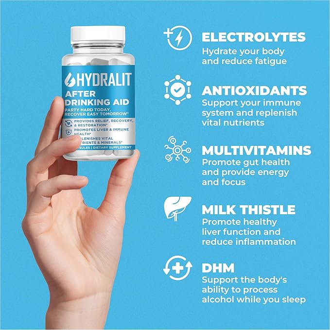 After Drinking Aid Supplement Pre Game Party Pills Electrolytes Hydration DHM Milk Thistle Weekend Recovery Vitamins Relief Formula Better Mornings Alcohol Liver Health Support 120 Capsules