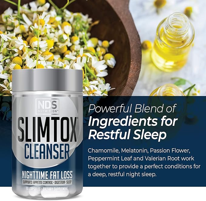 NDS Nutrition Slim-Tox - Maximum Fat Loss Support Through Appetite Control, Restful Sleep, Digestive Health - CLA, Chamomile, Safflower Oil - Stimulant Free Dietary Supplement - 90 Capsules …