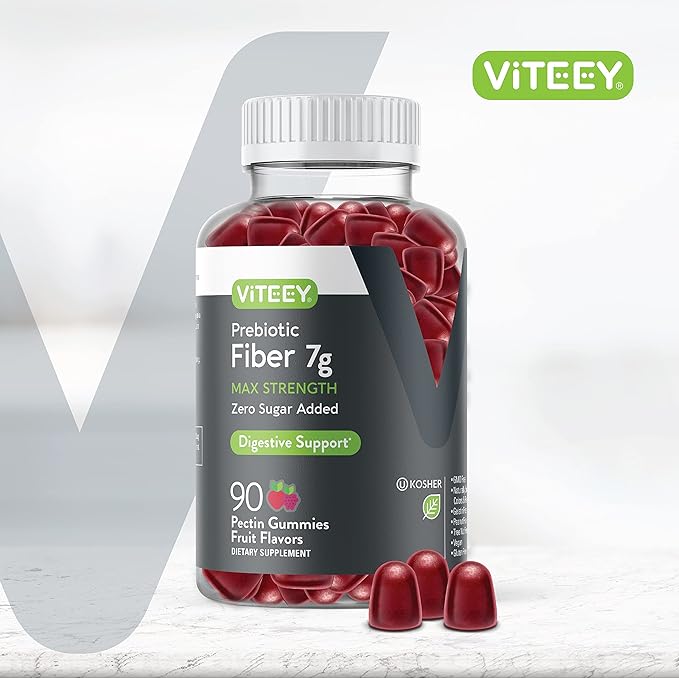 Prebiotic Fiber Gummies for Adults, 7g - Zero Sugar Added - Fiber Supplement Gummies for Digestive Health Regularity & Natural Weight Support - Vegan, Gelatin Free - Chewable Fruit Flavored Gummy