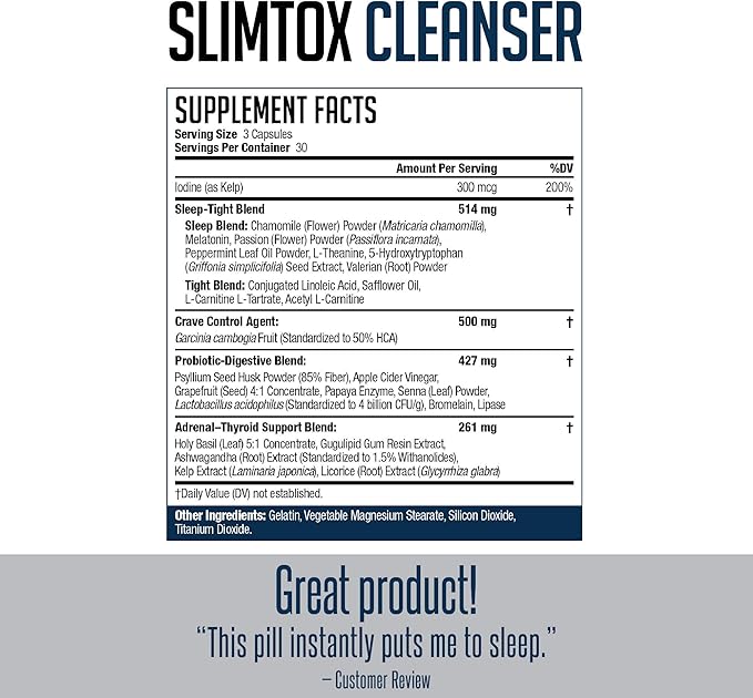 NDS Nutrition Slim-Tox - Maximum Fat Loss Support Through Appetite Control, Restful Sleep, Digestive Health - CLA, Chamomile, Safflower Oil - Stimulant Free Dietary Supplement - 90 Capsules …