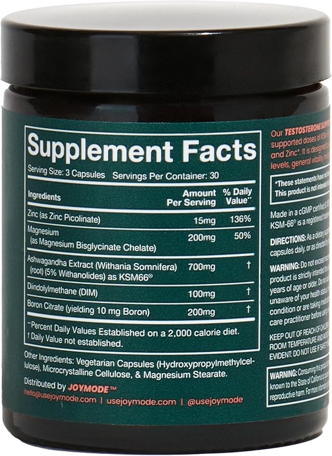 JOYMODE Testosterone Support Complex (180ct) - Natural Supplement for Men w/Ashwagandha, DIM, Magnesium, Zinc & Boron - Pack of 2