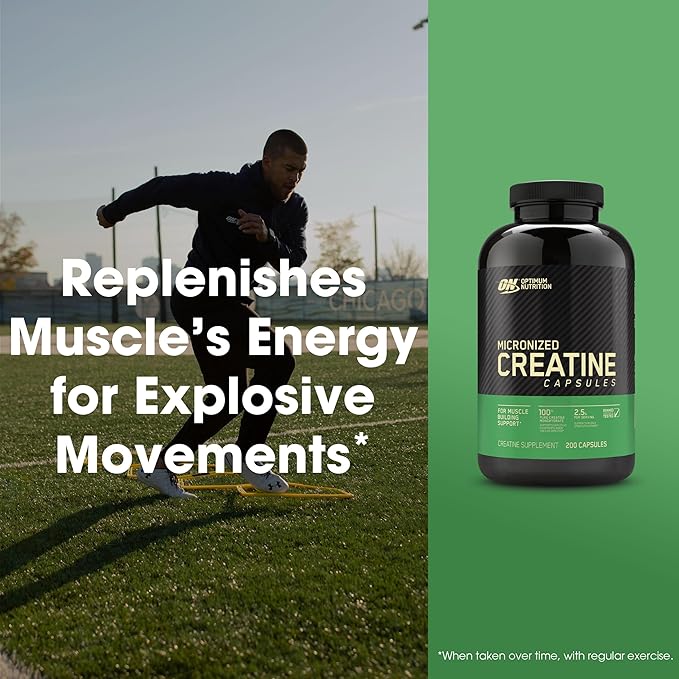 Optimum Nutrition Micronized Creatine Monohydrate Capsules, Keto Friendly, 2500mg, 200 Capsules (Packaging May Vary)