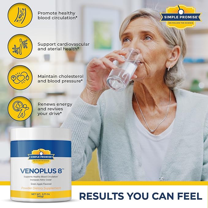 Simple Promise - VenoPlus 8 - Nitric Oxide Supplements for Men and Women - Beet Root Powder with Proprietary Blend - Beet Juice Powder for Blood Circulation, Heart Health