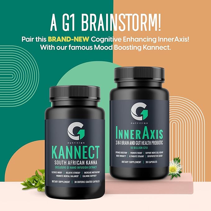 InnerAxis 2-in-1 Brain and Gut Health Probiotic, 10 Billion CFU, 8 Probiotic Strains for Gut, Psychobiotic, Mood and Brain Support, Acidophilus Probiotic for Women and Men, 30 Servings
