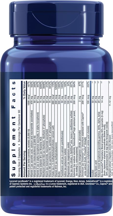 Life Extension Two-Per-Day Multivitamin, Vitamins B, C, D, zinc, Packed with Over 25 Vitamins, Minerals & extracts, Two-Month Supply, Non-GMO, Gluten-Free, 120 Capsules