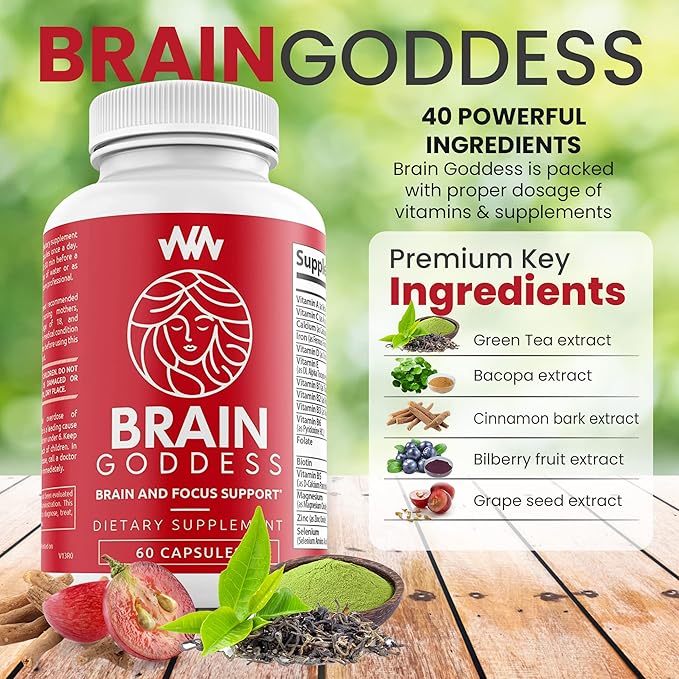 Womens Brain Supplement and Focus Support | Female Specific Memory Booster | Brain Goddess | Enhance Clarity and Concentration