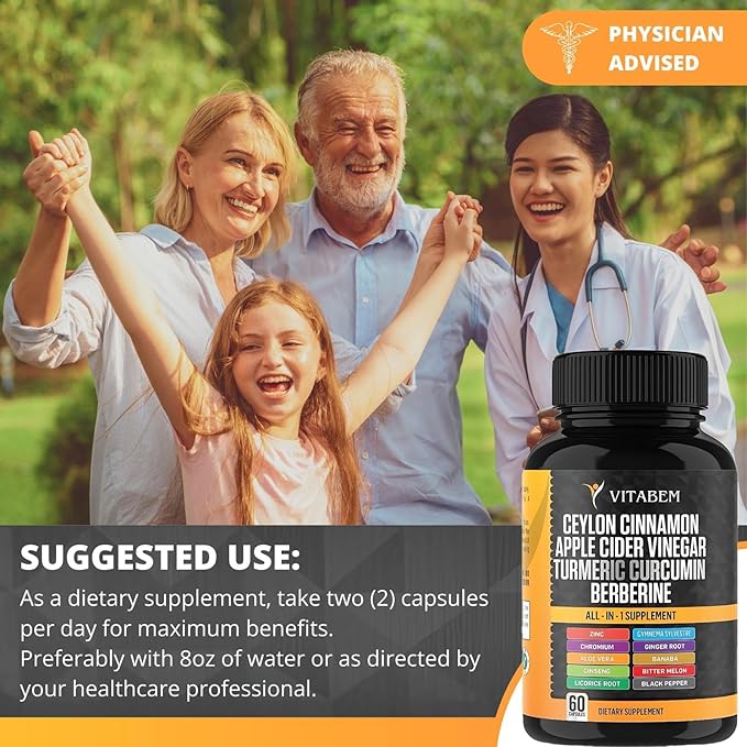 Ceylon Cinnamon Capsules 3000mg Turmeric 3000mg Apple Cider Vinegar 3000mg Ginseng 2000mg Aloe Vera 2000mg Berberine Supplement 1200mg + Banaba | Bitter Melon | Gymnema | Ginger Root - 60 Count