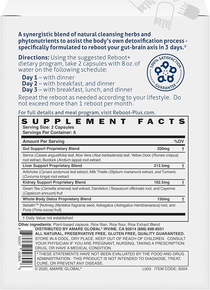 Amare Global Reboot+ 3-Day Gut Brain Reset System, 12 Capsules