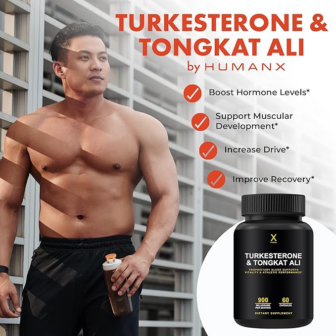 HUMANX Turkesterone & Tongkat Ali 900mg - Supports Energy, Stamina, and Muscle Recovery and Growth - Turkesterone Supplement - Tongkat Ali Supplement - Long Jack Extract (Eurycoma Longifolia)