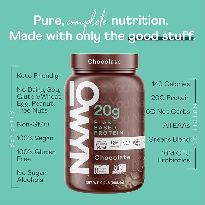 OWYN Only What You Need Vegan Protein Powder, 20g Plant Based Protein, Probiotics, Superfoods Greens, Pea, Chia Seeds, Pumpkin Seed Blend (Chocolate, 2.2 LB)