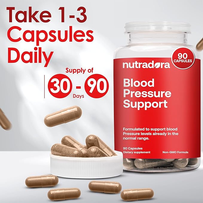 Blood Pressure Support Supplement with Hawthorn, Hibiscus & Garlic Extract – High & Lower Blood Pressure Supplements for Cardiovascular & Circulatory Health, Supports Normal Heart Health