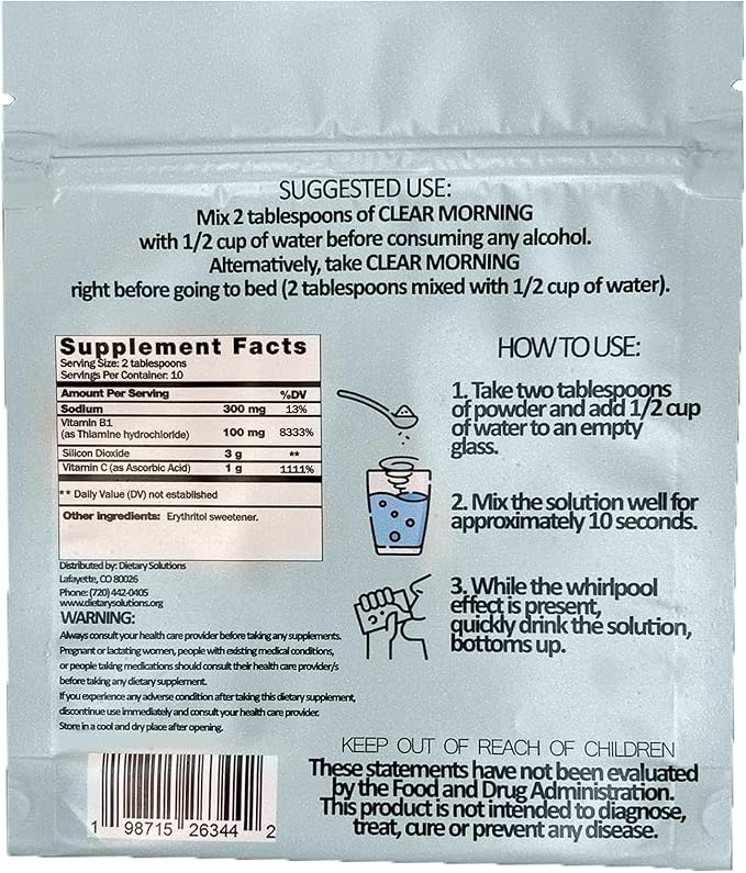 Clear Morning - Revolutionary After-Drinking Recovery Mix | Magical Morning Wellness Formula & Hydration Support | Detox with Silicon Dioxide