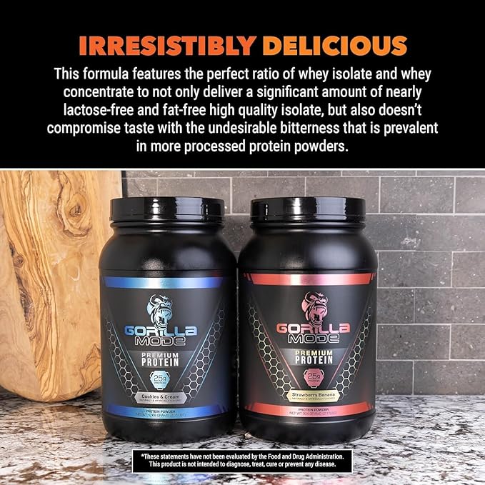 Gorilla Mode Premium Whey Protein - Birthday Cake / 25 Grams of Whey Protein Isolate & Concentrate/Recover and Build Muscle (30 Servings)