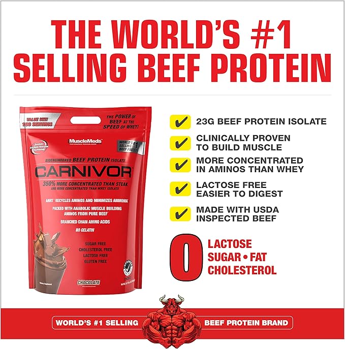MuscleMeds Carnivor Beef Protein Isolate Powder, Chocolate, 7.47 lbs (003662)