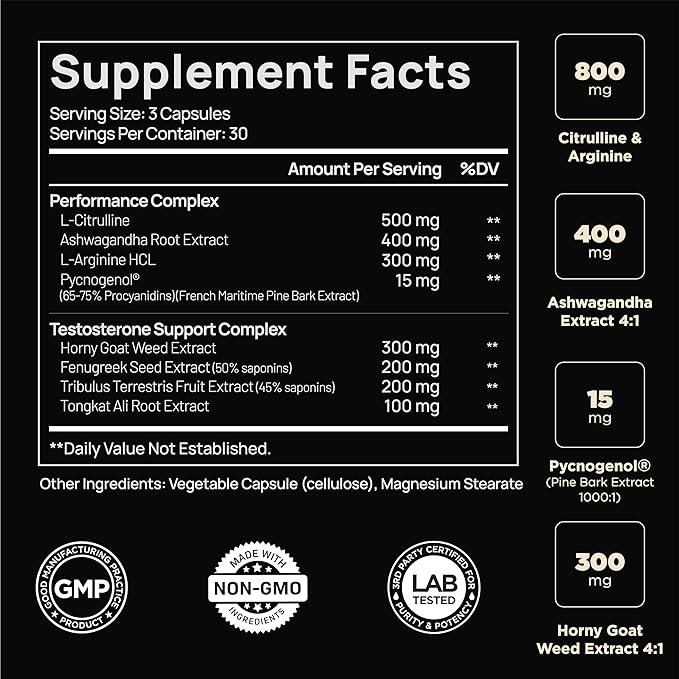 21,800mg Testosterone Booster for Men 8X Strength w. Ashwagandha, Tongkat Ali, Pycnogenol, Tribulus - Total T Male Enhancing Test Libido Booster + Muscle Builder Growth Testosterone Supplement for Men