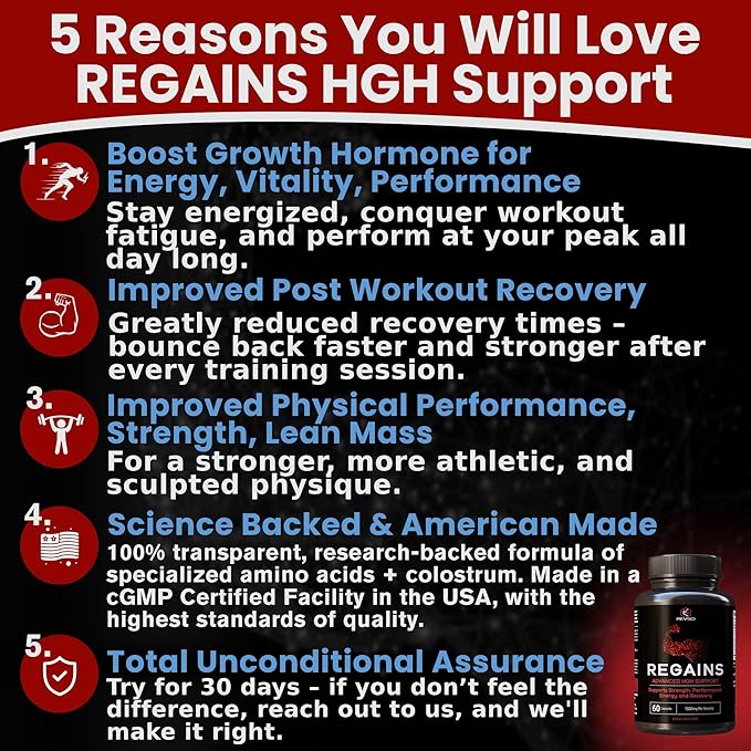 HGH Supplements for Men & Women - Regains Natural Anabolic Muscle Growth Building GH & Human Growth Hormone for Men, Muscle Builder for Men, Muscle Recovery Post Workout Supplement, 60 Protein Pills