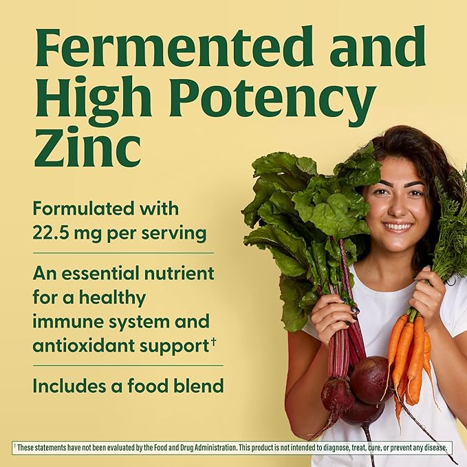 MegaFood Zinc Supplements - Vegan Immune Support Supplement with 22.5 mg High Potency Fermented Zinc - Made with Real Food - Gluten-Free, Kosher - 120 Tablets, 120 Servings