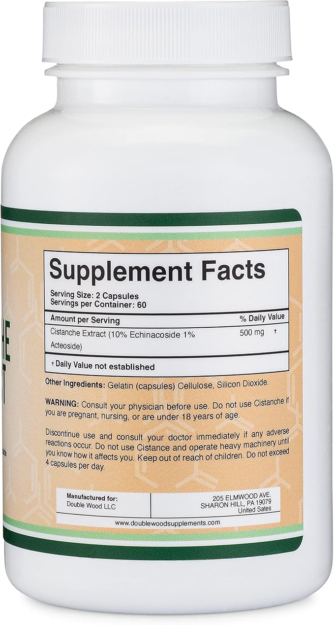 Cistanche Tubulosa Extract 500mg Per Serving (120 Capsules) Cistanche Testosterone Supplement for Men (Standardized to Contain Echinacosides and Acteosides) by Double Wood