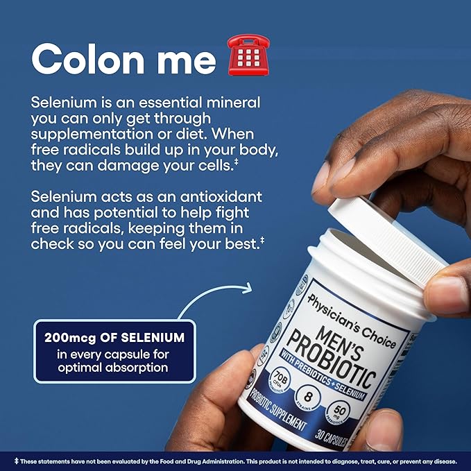 Physician's CHOICE Probiotics for Men - 70 Billion CFU - 8 Strains - w/Selenium & Organic Prebiotics - Supports Digestive Health, Microbiome, Colon, & Immune Health - Advanced Men's Probiotic - 30ct